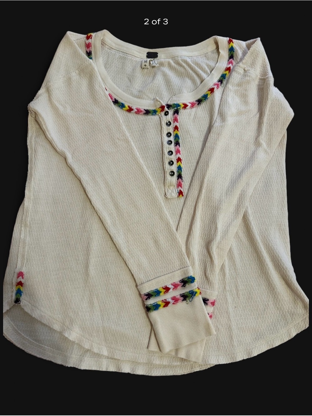 We The Free Cream Long Sleeve Henley with Multicolor Trim